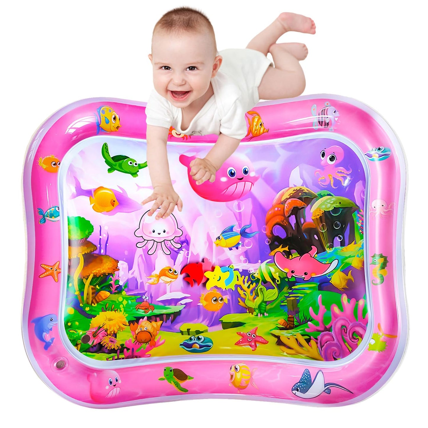 ZHUYNXIR Extra Big Infant Toys, Tummy time mats,Tummy time Toys, Baby Pink Water Play mat, Fun Early Development Activity Play Center for Newborn, Pink 39.5x31.5 in.