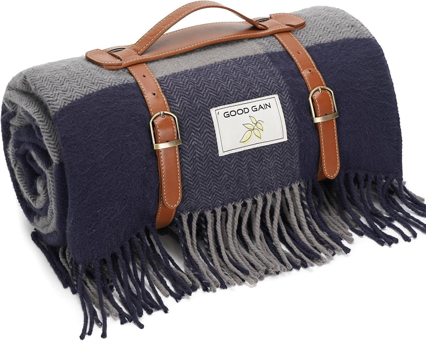 G GOOD GAIN Waterproof Picnic Blankets- Extra Large Outdoor Blanket Foldable, Beach Blanket with PU Handles, Sandproof Picnic Mat for Hiking, Camping, Lawn, Park, Grass.GreySquare