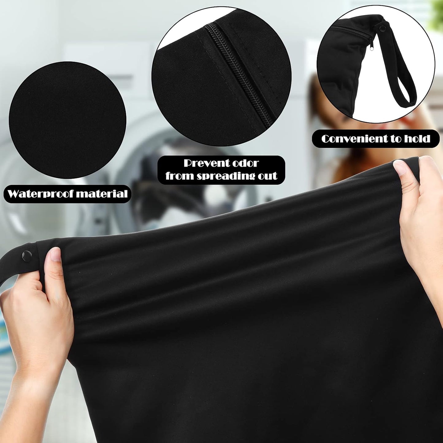 Shappy 2 Pcs Large Travel Laundry Bag Washable Waterproof Wet Dry Large Dirty Clothes Bag Bathing Workout(Solid Black)