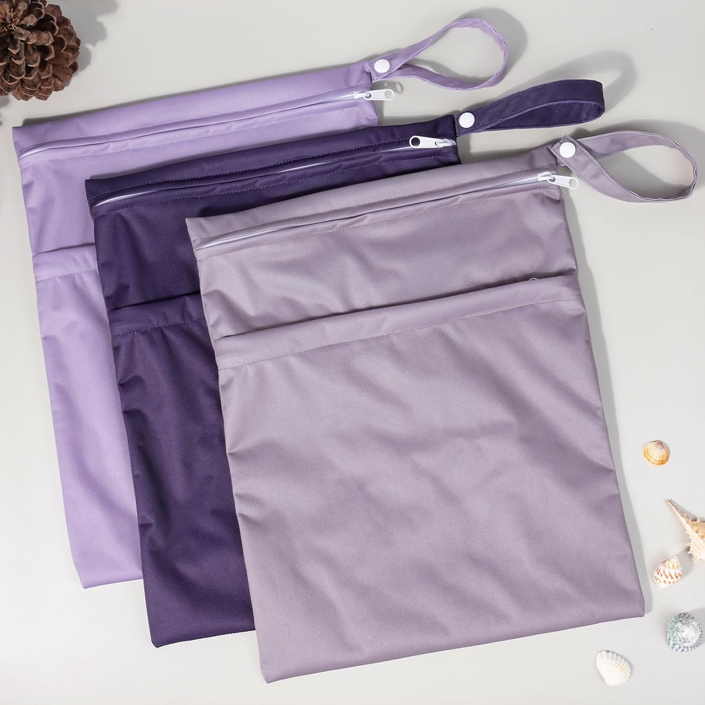 ALVABABY 3pcs Cloth Diaper Wet Dry Bags Waterproof Reusable with Two Zippered Pockets Travel Beach Pool Daycare Soiled Baby Items Yoga Gym Bag for Swimsuits or Wet Clothes 3L-ZM08