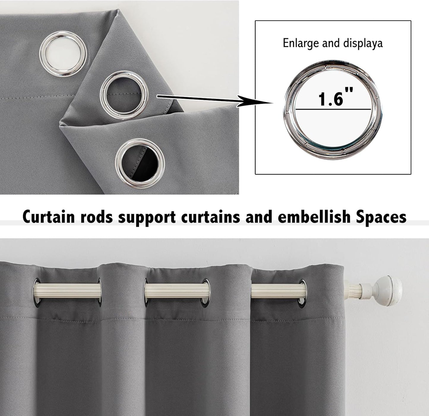 Anytime 100% Blackout Curtain Set, Thermal Insulated & Energy Efficiency Window Draperies for Guest Room, Full Shading Panels for Shift Worker and Light Sleepers（Grey, 2 Panels, 37W x 63L）