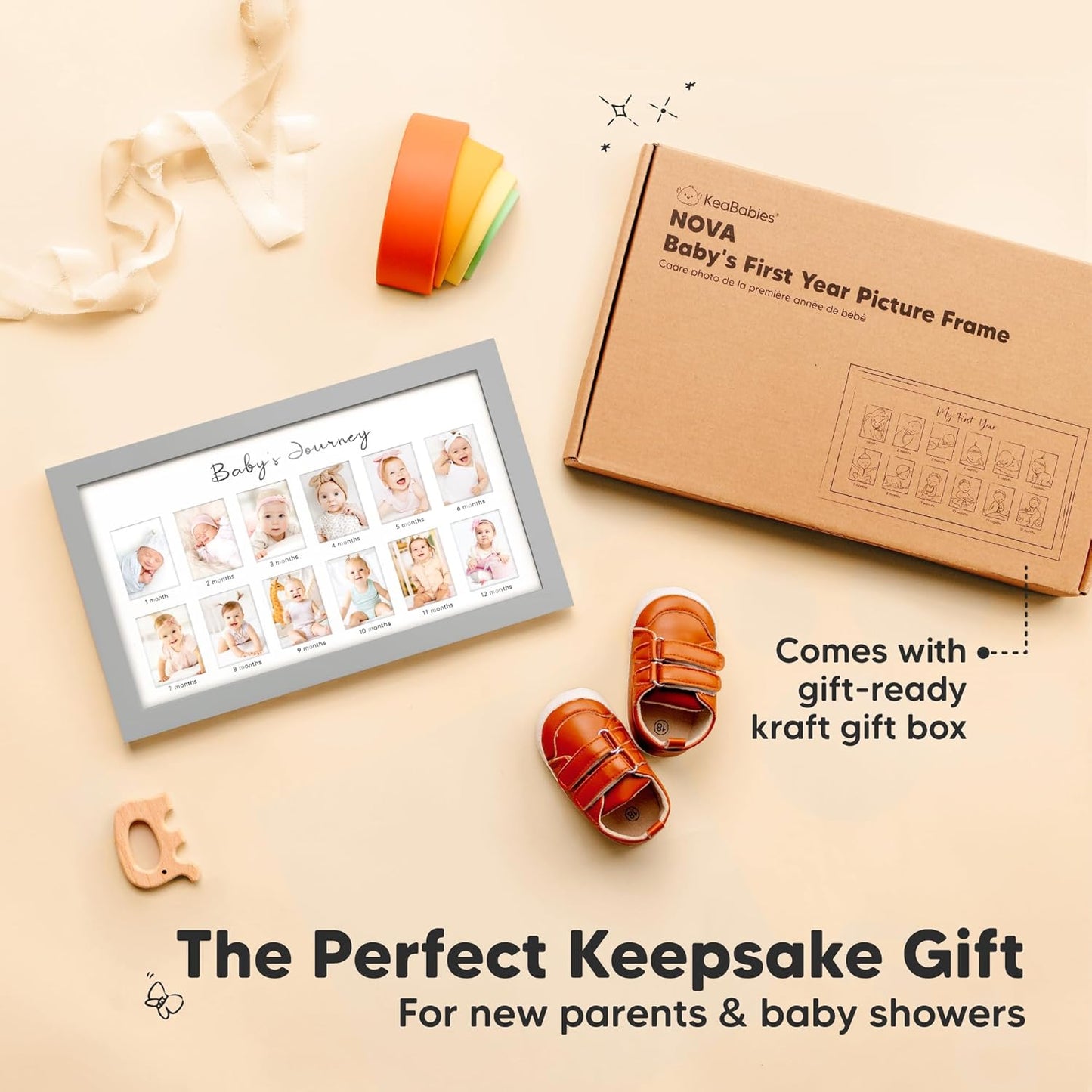 My First Year Photo Frame,12 Months Baby Picture Frame for Newborn Girl, Boy-Baby Shower Gifts Keepsakes,Monthly Baby's One Year Birthday Milestone,1st Nursery Photo Collage Display Board (Cloud Gray)