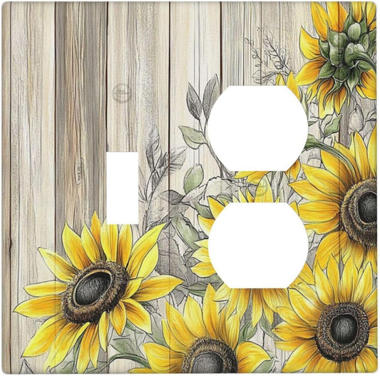 Wallplates Floral Sunflower Rustic Flower Vintage Wood 1 Toggle 1 Duplex Switch Plate Electrical Gfci Faceplate Decorative Light Switch Covers For Farmhouse Cabin Decor