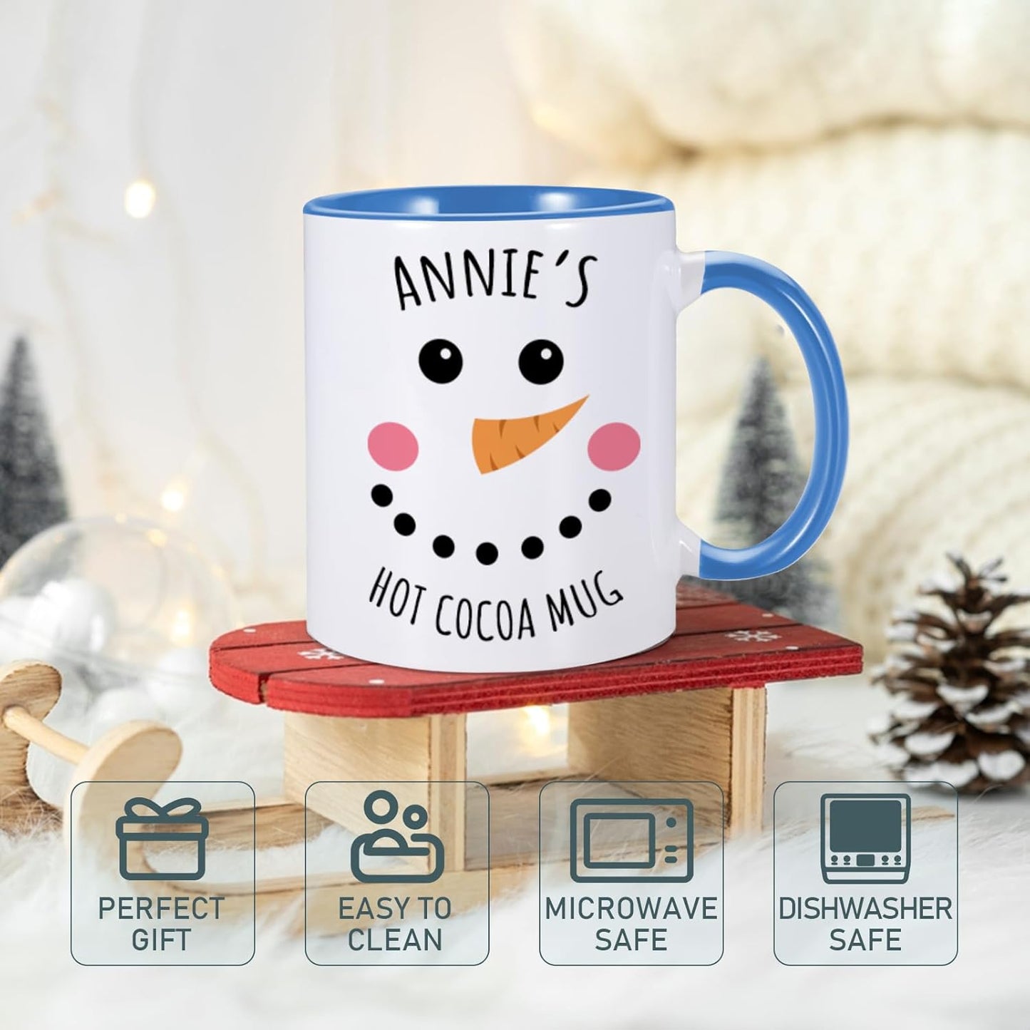 Custom Christmas Mugs Personalized Hot Cocoa Mug for Kids Snowman Hot Chocolate Mug Customized Winter Holiday Mugs 11 oz Christmas Ceramic Mug Xmas Gifts for Boys Girls Family Christmas Decorations