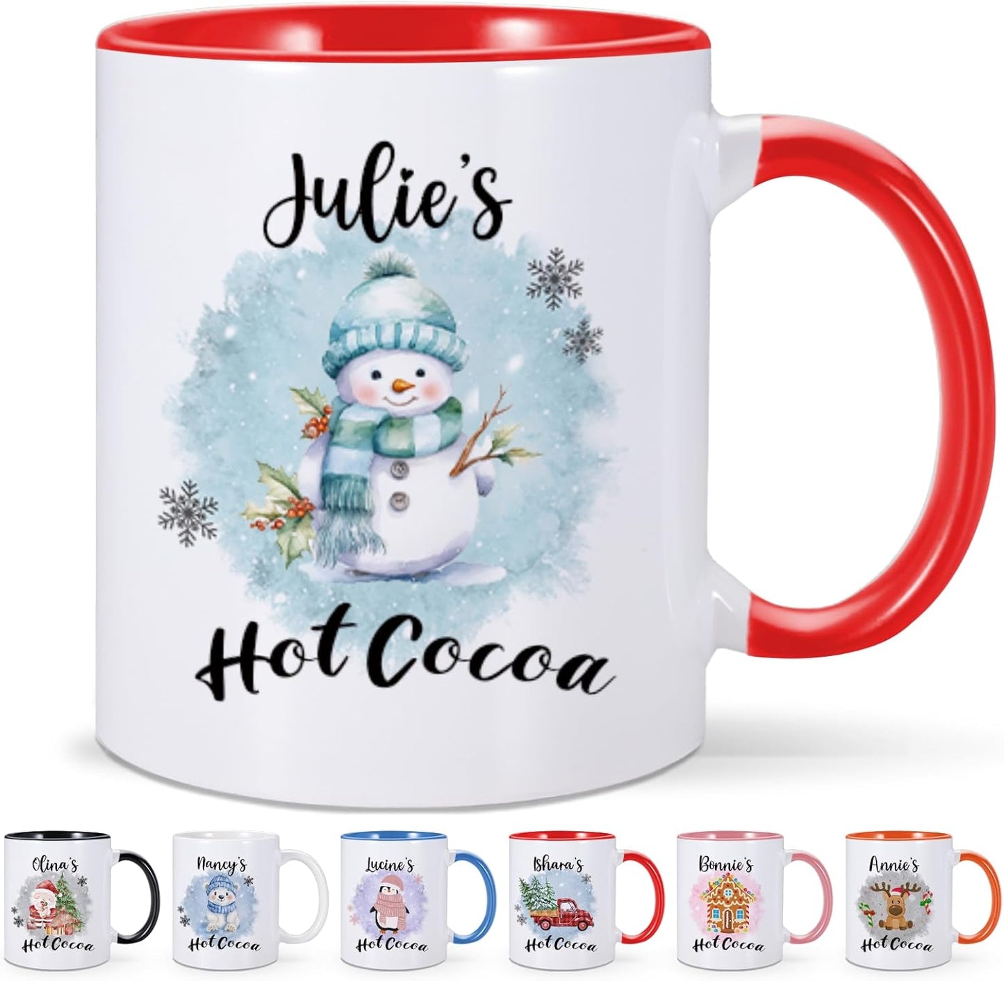 Custom Hot Cocoa Mugs Personalized Christmas Coffee Mugs with Name Customized Hot Chocolate Mug for Kids 11 oz Winter Holiday Cups Xmas Snowman Reindeer Mug Christmas Gifts for Family Boys Girls
