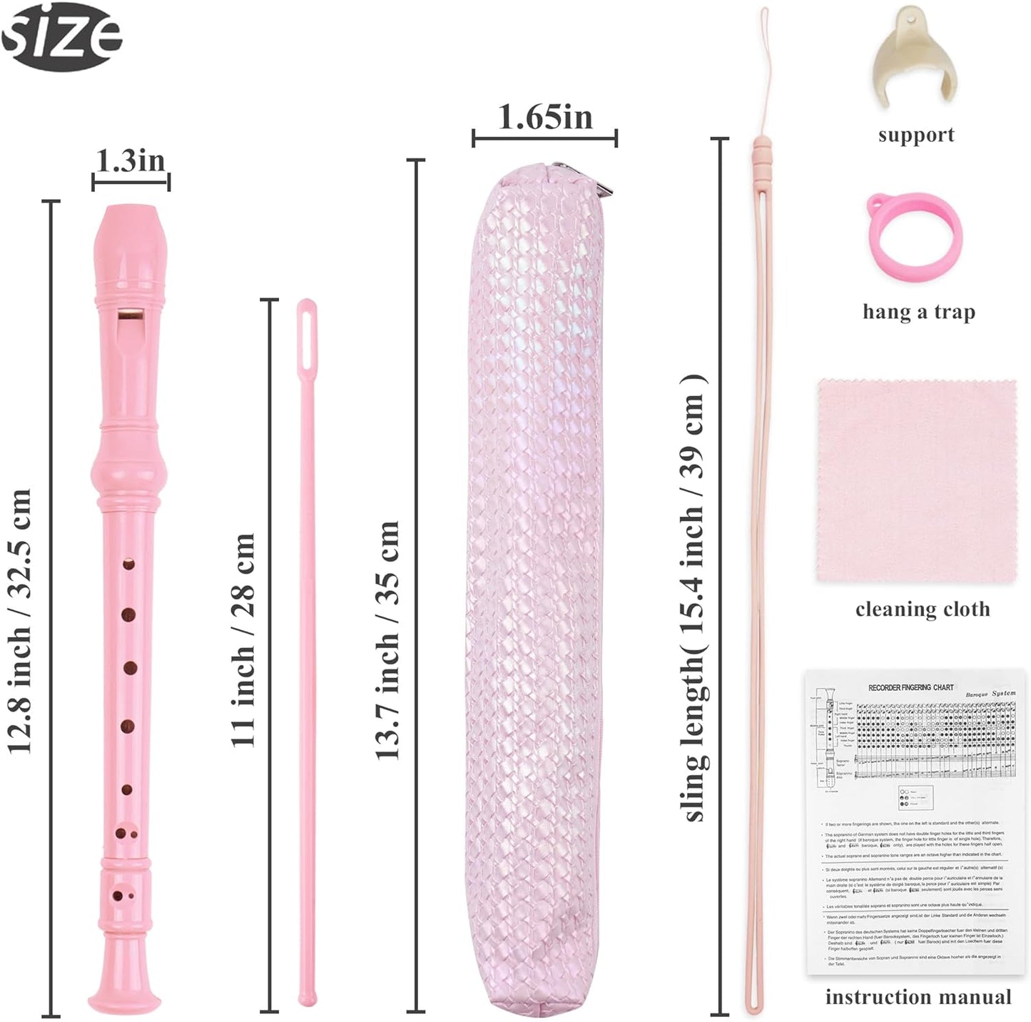 Recorder Instrument for Beginner Adults,8-Hole Soprano Descant Recorder Music Flute with with Cleaning Rod & Leather Case For Home Entertainment(2-Flash Woven Pink)