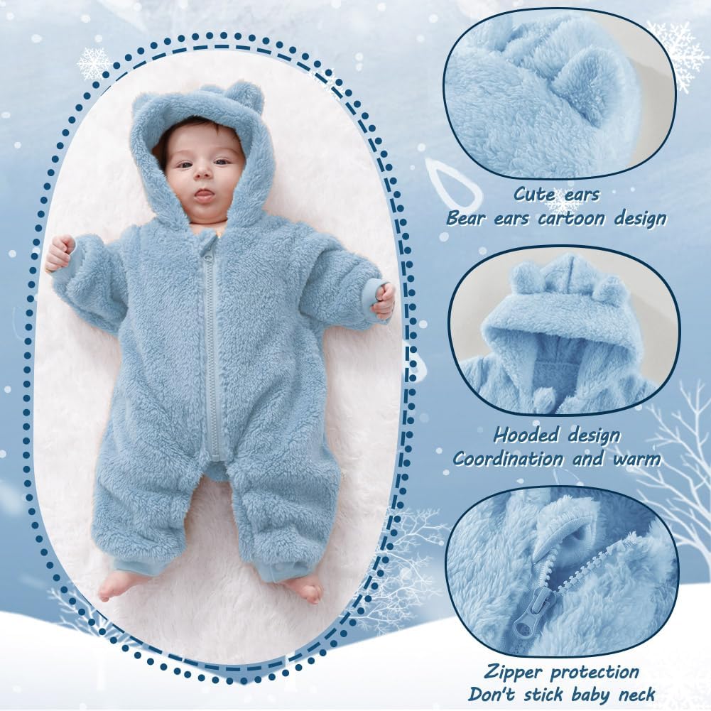 Newborn Baby Bear Outfit Suit Girls Boys Fleece Jumpsuit Romper Hooded Winter Snowsuit Clothes