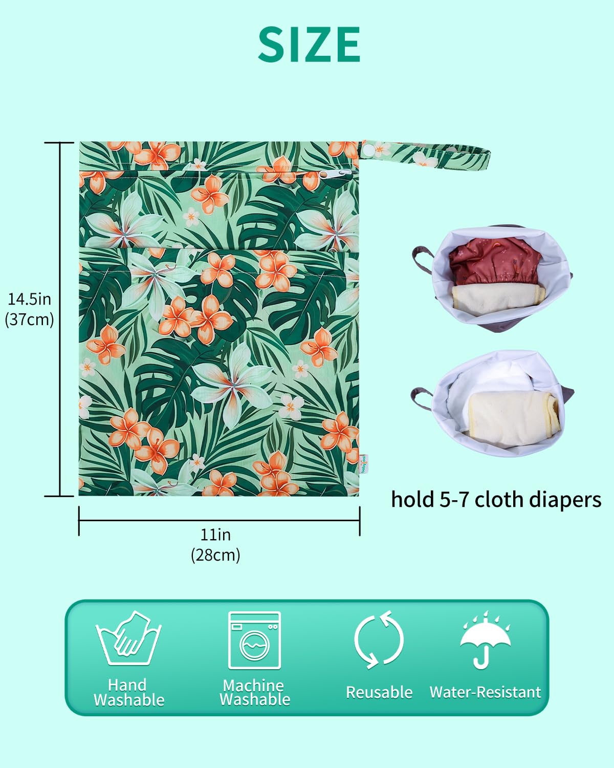 babygoal Wet Bags 3 Pack, Waterproof Travel Dry Bags for Baby Diapers, Beach, Pool, Gym, Swimsuits, Food Storage and Wet Clothes-Hawaii Flower Design