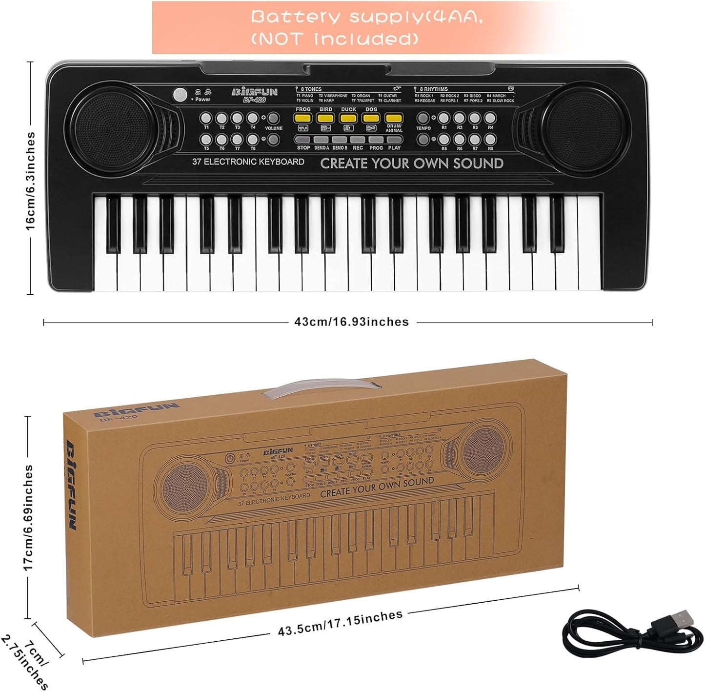 Raimy 37 Keys Piano Keyboard for Kids, Portable Keyboard Piano Early Learning Educational Electronic Musical Instrument Toys Gifts for 3 4 5 6 7 8 9 Year Old Boys and Girls (Black)