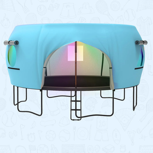 Gardenature 10FT/12FT/14FT Trampoline Tent(Tent Only), Fit Round Trampolines, Shade Cover with LED Light, Outdoor Trampolien Accessories, Anti-Tear, Beige