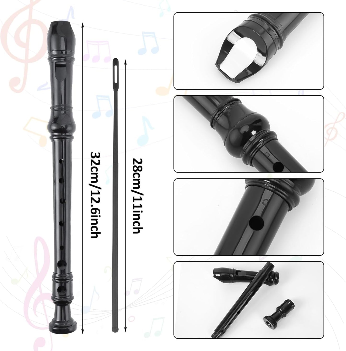 SANNIX 4 Pack Recorder Instrument, 8 Hole German Style Soprano Recorder for Beginner, Recorder With Cleaning Rod, School Student Music Instrument (Black)