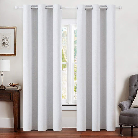 MIULEE Linen Blackout Curtains for Bedroom Solid 100% Blackout Thermal Insulated Grayish White Curtains Grommet Room Darkening Curtains/Drapes for Living Room 42x84 Inch (2 Panels)