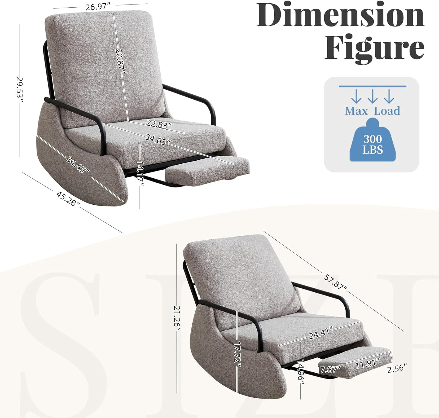 Nursery Rocking Chair, Teddy Upholstered Glider Rocker Modern Accent Chair Padded Seat with High Backrest,Comfy Side Chair for Nursery,Living Room Bedroom Offices, Gray