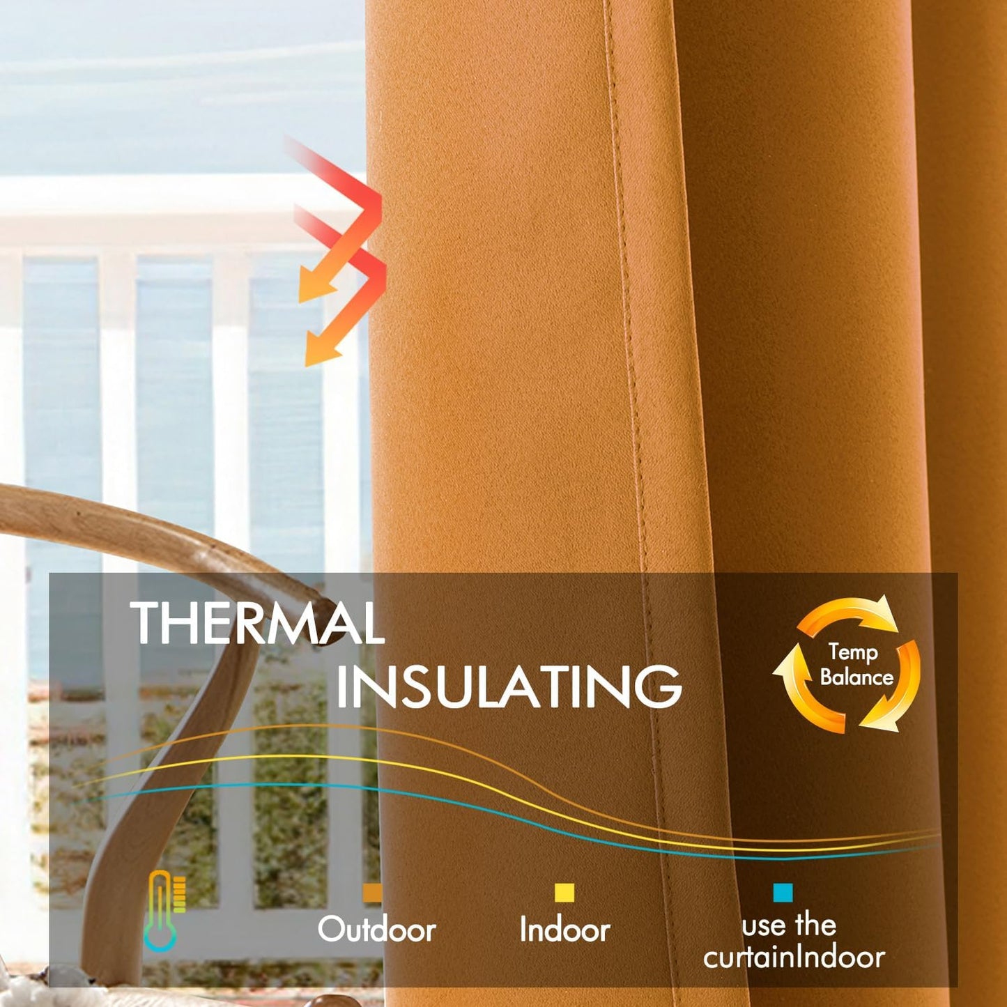 ANRODUO Back Tab Blackout Curtains for Bedroom Living Room, Rod Pocket Pinch Pleated Thermal Insulated Room Darkening Curtains 96 Inches Long 2 Panels, Mustard Yellow, 42 x 96 Inch