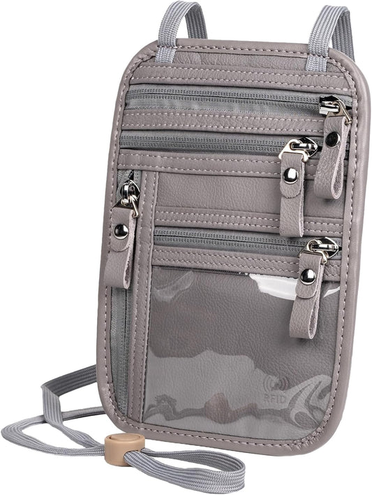 Neck Wallet - Rfid Wallet Women - passport holder for travel - Travel Wallet Passport Holder For Travel Women - 10.3x6.8inch (Light Gray)