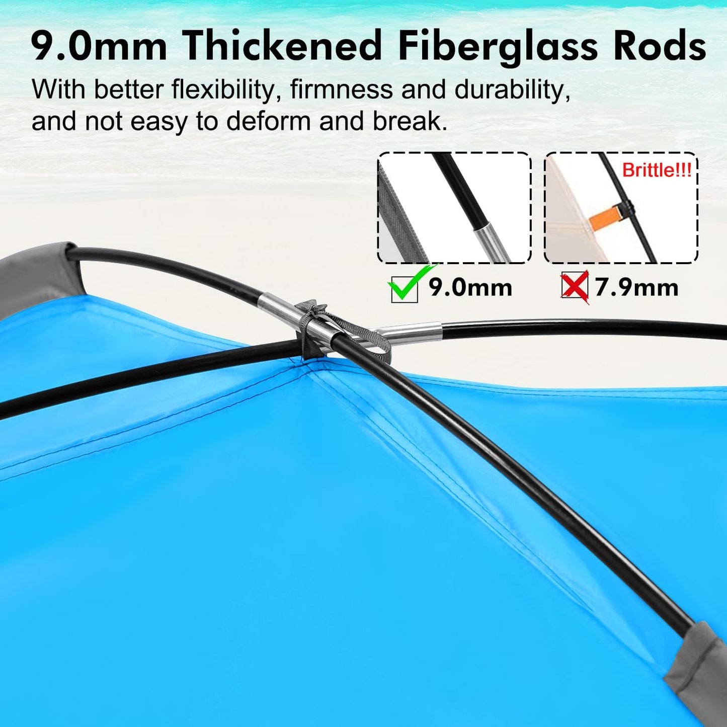 WhiteFang Beach Tent Anti-UV Portable Sun Shade Shelter for 3/4/6/8 Person, Extendable Floor with 3 Ventilating Mesh Windows Plus Carrying Bag, Stakes and Guy Lines