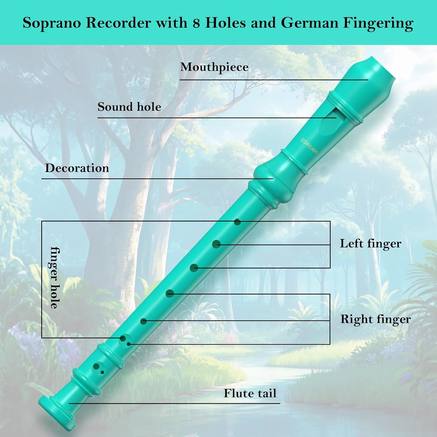 SDREAM Soprano Recorder Instrument for Kids Beginners&Student,8 Hole German Fingering Recorder Flute with Cleaning Rod & Leather Bag (Green)