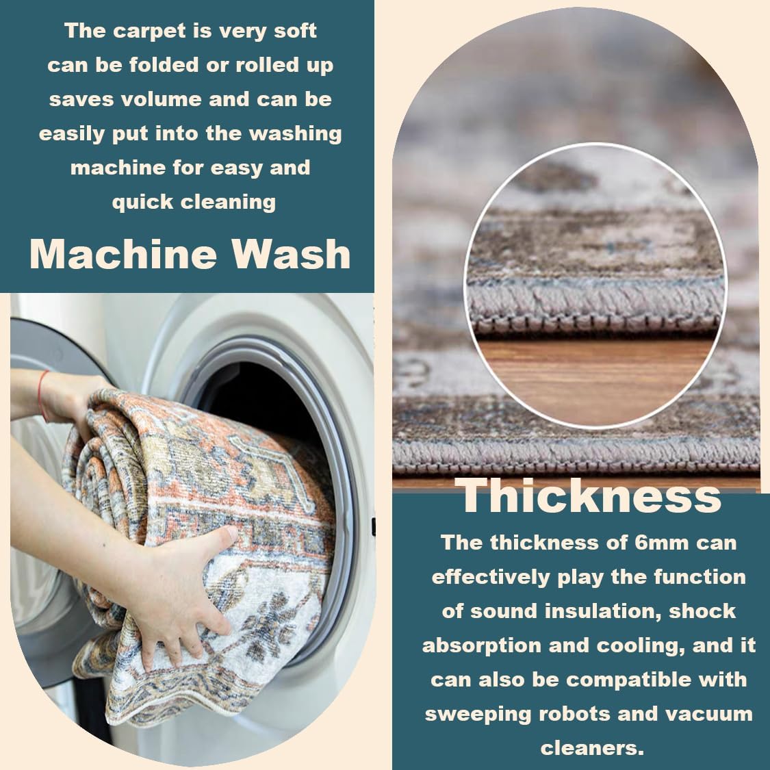 Washable Area Rug 5'x7' Green Retro Boho Chic Medallion Distressed Design Living Room Indoor Non-Slip Large Oriental Accent Throw Rugs for Kitchen Bedroom Office Carpet