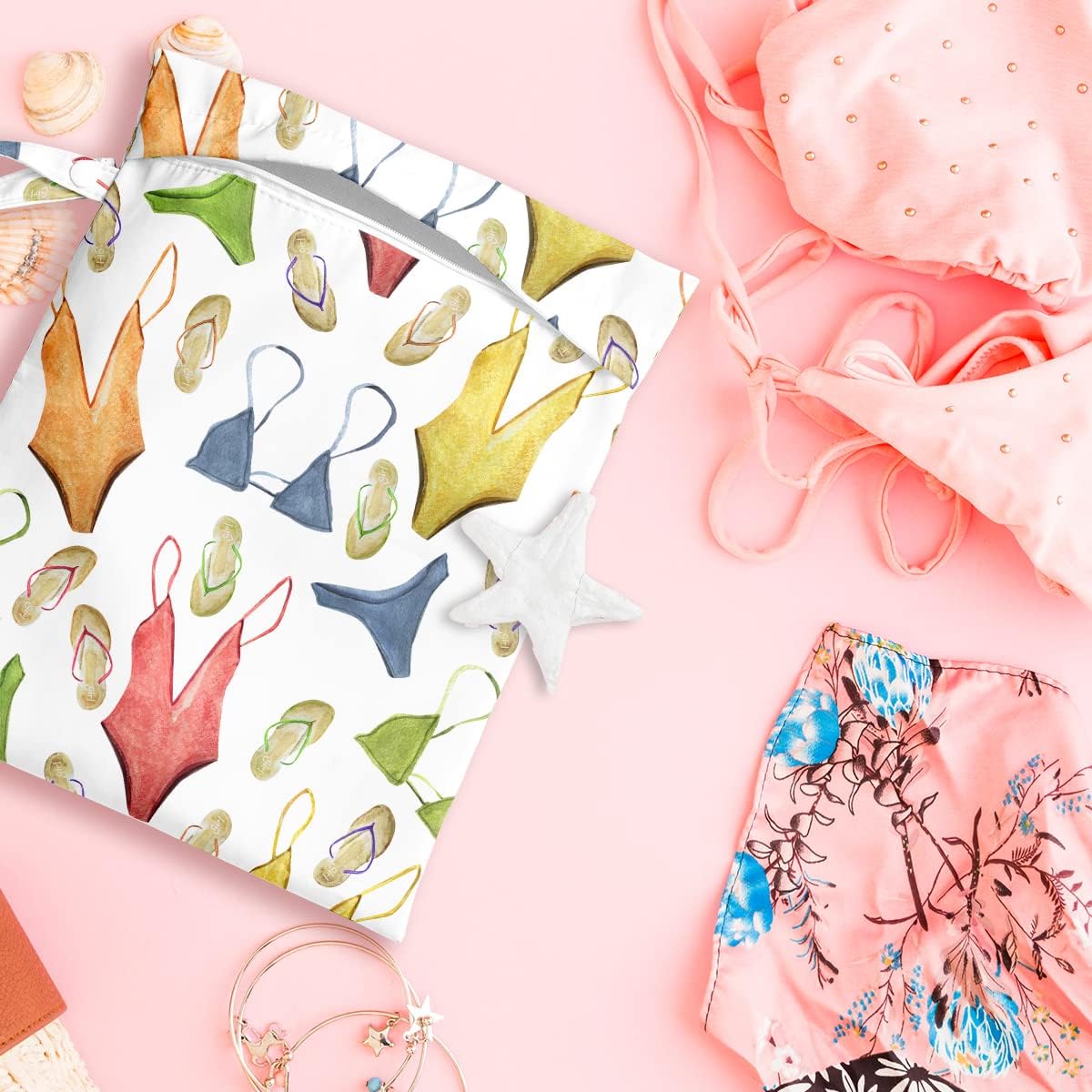 Wet Bag, Wet Dry Bag, Wet Bag for Swimsuit, Travel, Beach, Pool, Diapers, Dirty Yoga Gym Clothes, Makeup Bag, Waterproof Reusable Beach Bag Ocean Decor Starfish Sea Horse Anchor