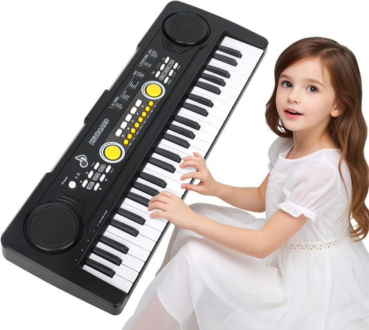 Kids Piano Keyboard Toy with Mic – 49 Keys Portable Electronic Piano for 3 4 5 6 7 Girls Boys Beginners Birthday Xmas Gifts, Black