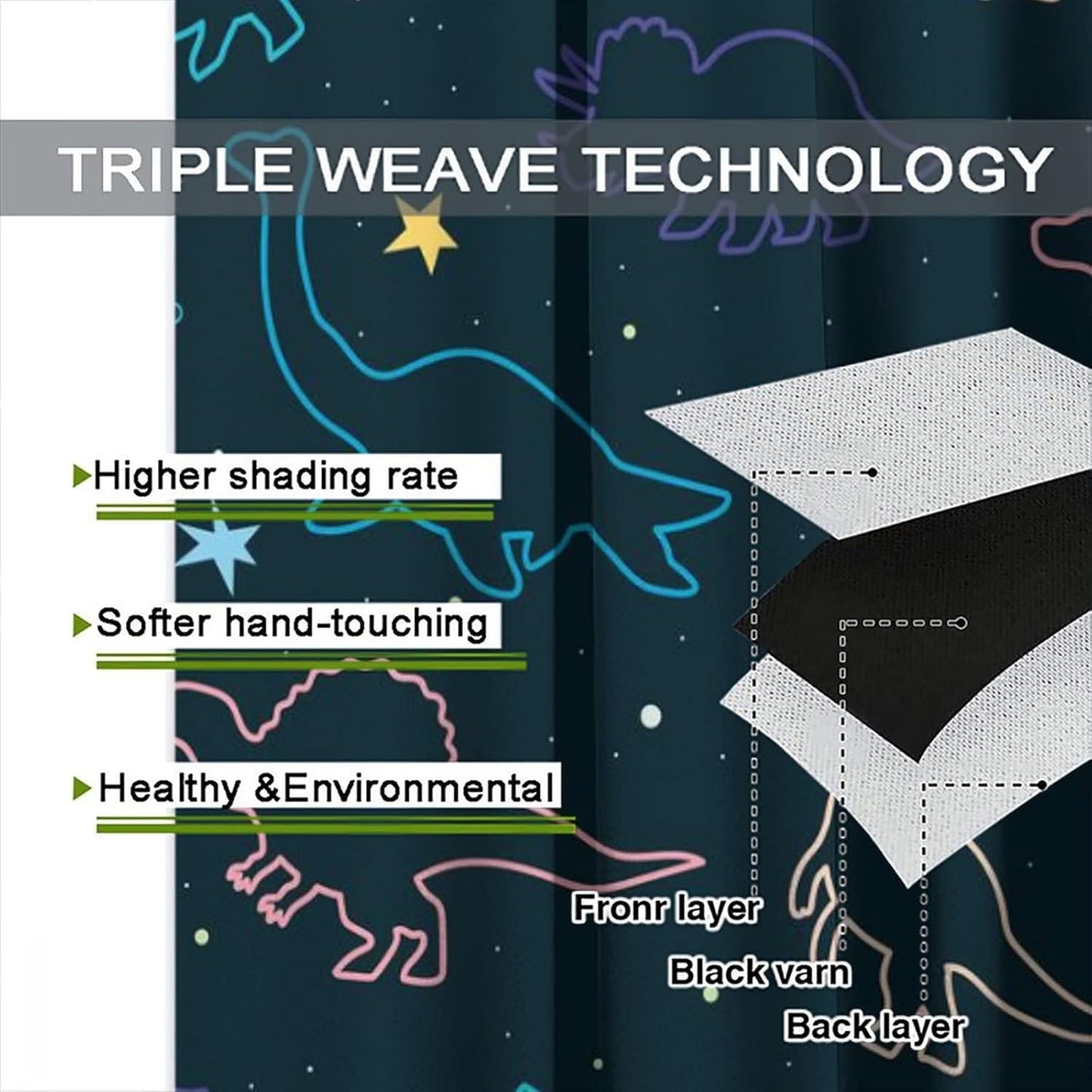 Cartoon Colorful Dinosaur Curtains for Kids Boys Girls Home Decor, Astronaut Funny Outer Space Star Blackout Rod Pocket Window Drapes for Bedroom Living Room W31.5xL72in 2 Panels