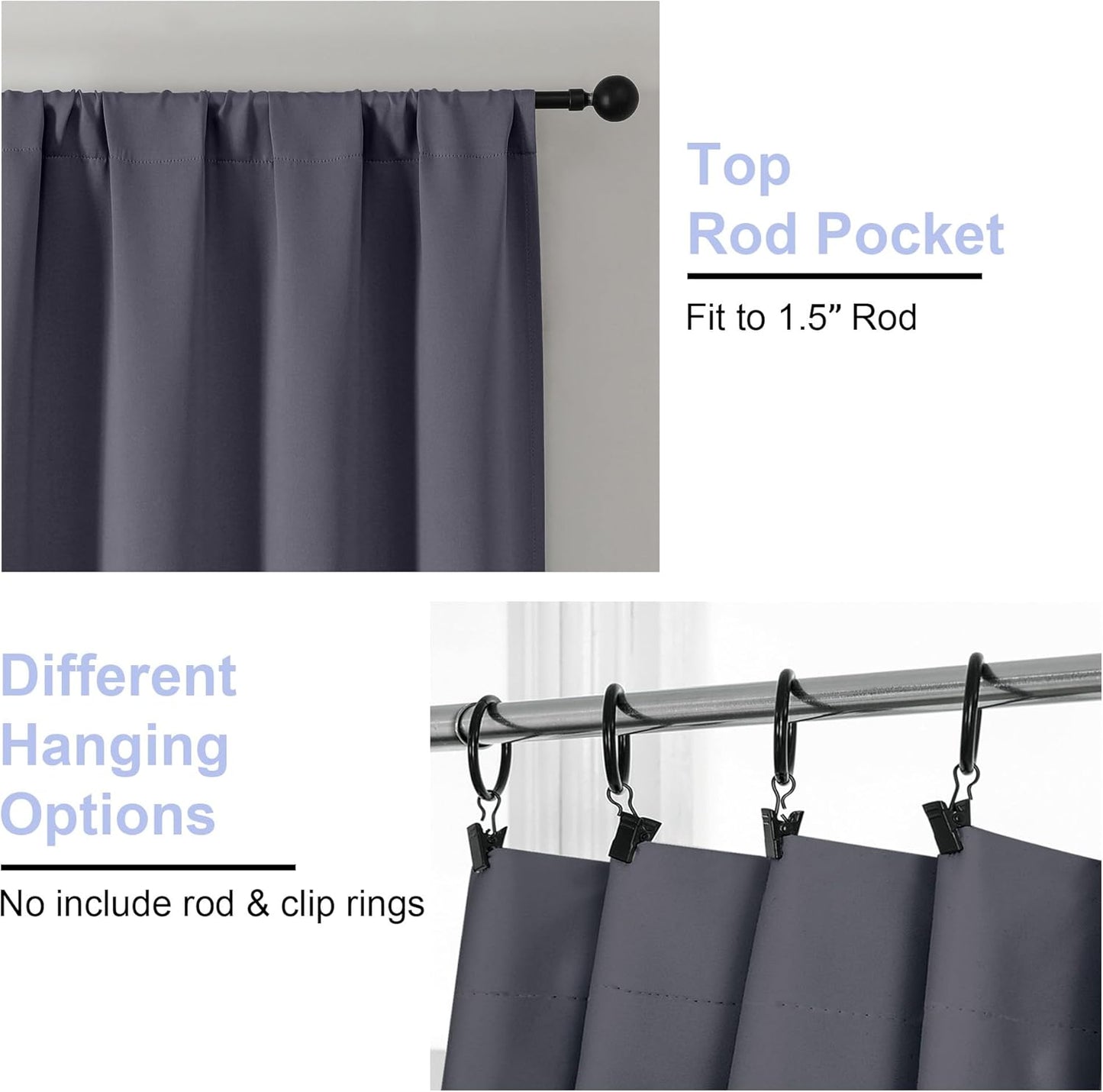Simplebrand Ava Grey Short 36 Inches Blackout Curtain 2 Panels Set, Half Window Rod Pocket Privacy Curtain Tiers for Kitchen, Curtains Blackout for Bathroom Shades, W40 x L36 Inch, Grey