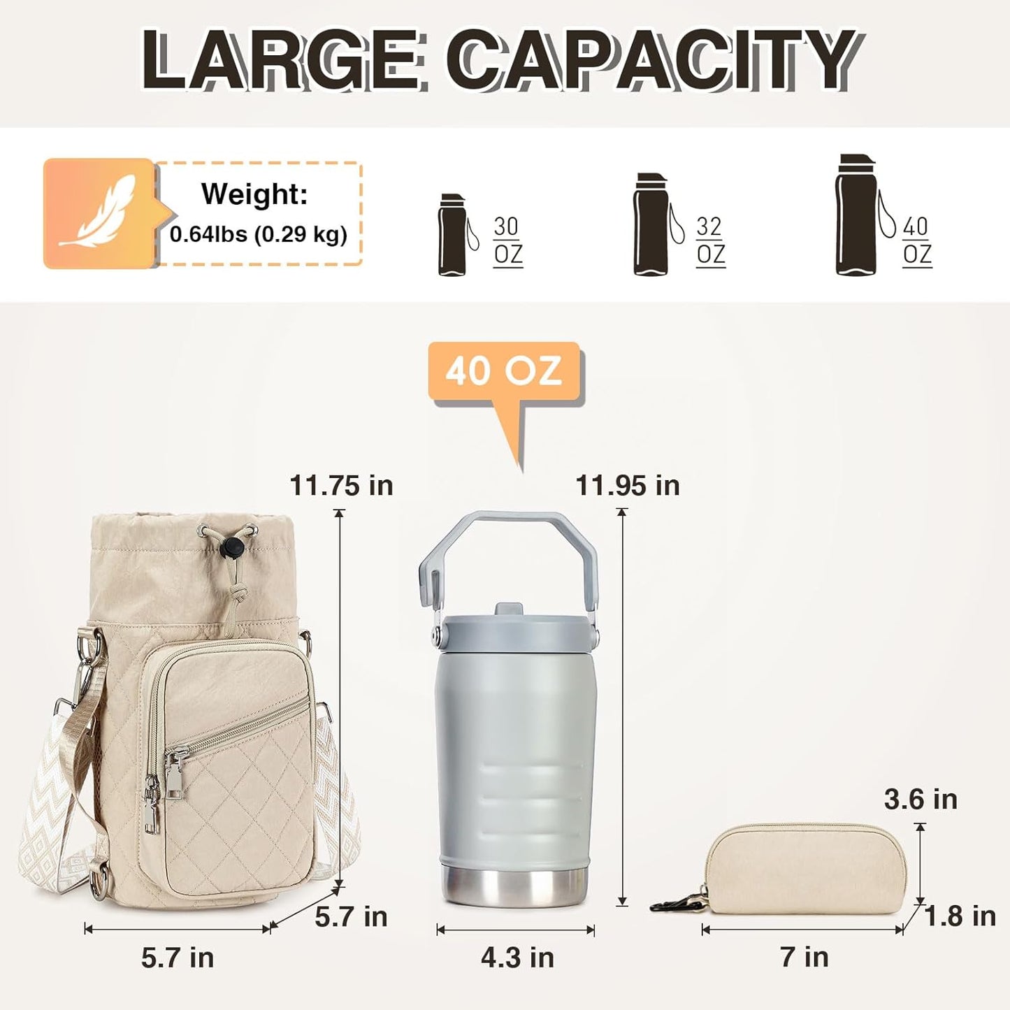 Water Bottle Carrier Bag with Strap, Water Bottle Holder Crossbody Bags for Women Men for Walking, Hiking,Cycling