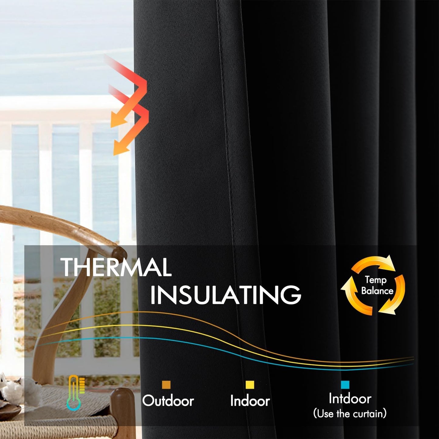 ANRODUO Back Tab Blackout Curtains for Bedroom Living Room, Rod Pocket Pinch Pleated Thermal Insulated Room Darkening Curtains 45 Inches Long 2 Panels, Black, 42 x 45 Inch