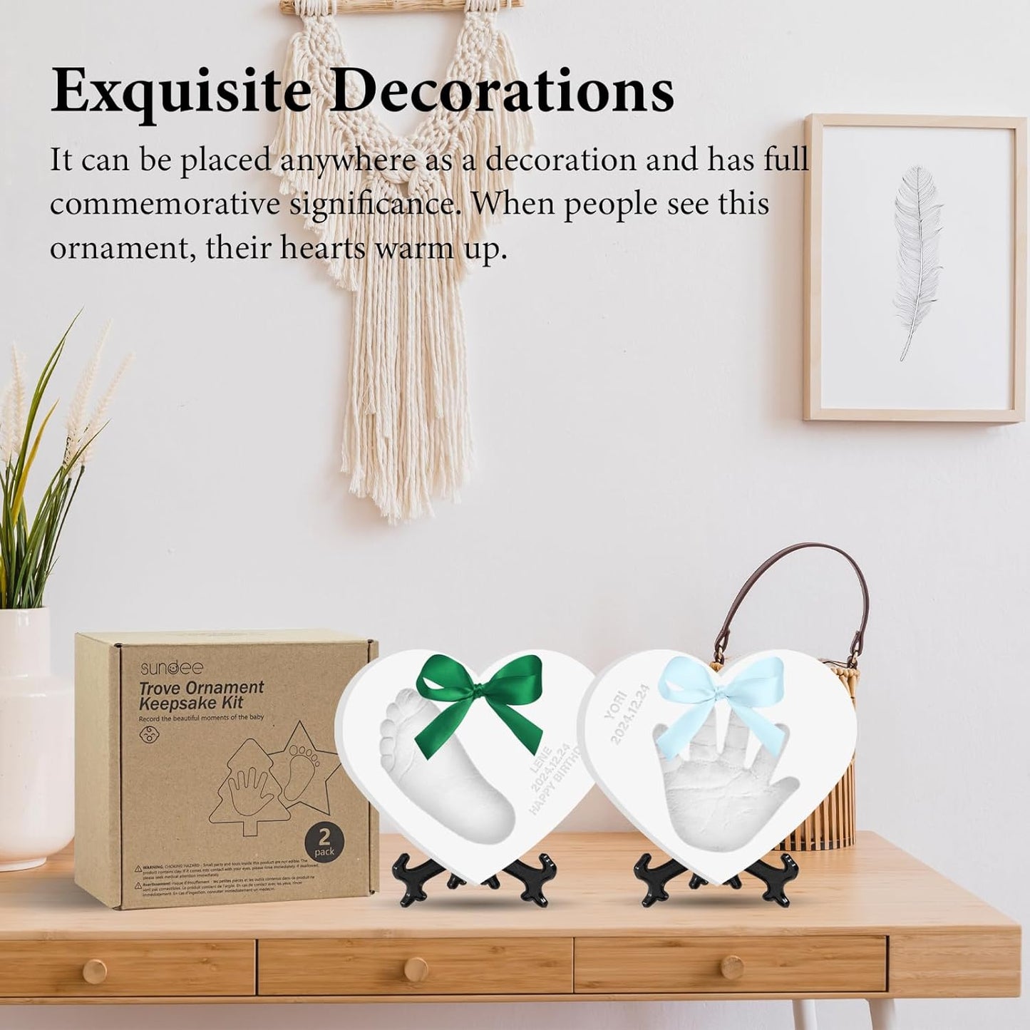 Baby Hand & Footprint Keepsake Kit - Personalized Handprint Footprint Ornament for Newborn Babies, New Mom Gifts, Baby Shower & Registry, Nursery Picture Frame, Pet Paw Print Ornament