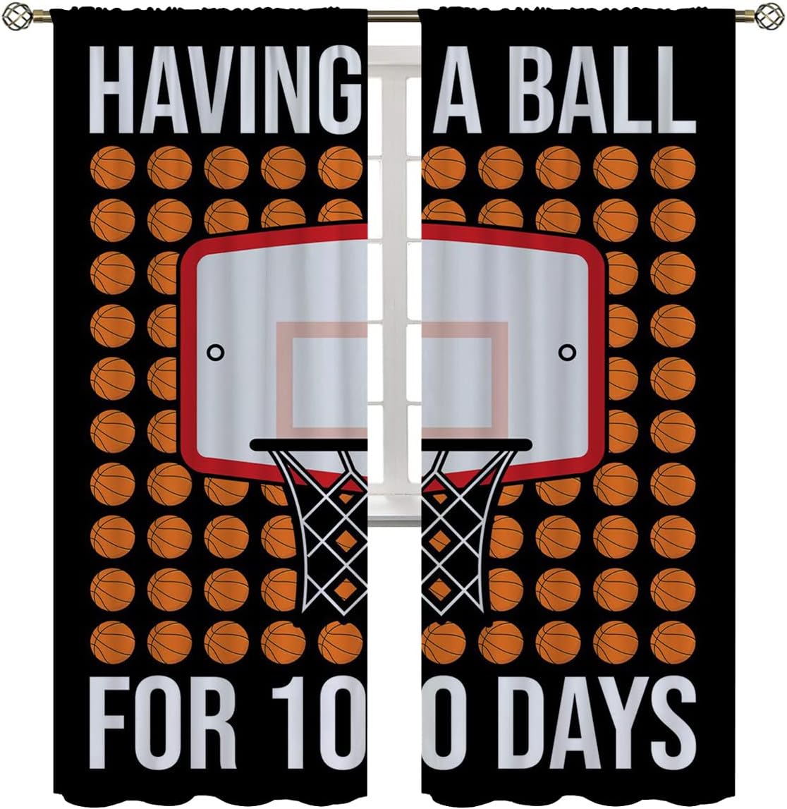 Basketball Blackout Curtains for Boy Girl Room Darkening Decor,Sports Themed Hoop and Many Basketballs Bedroom Living Room Home Rod Pocket Thermal Insulated Window Curtain/Drapes Panel,84x84 Inch…