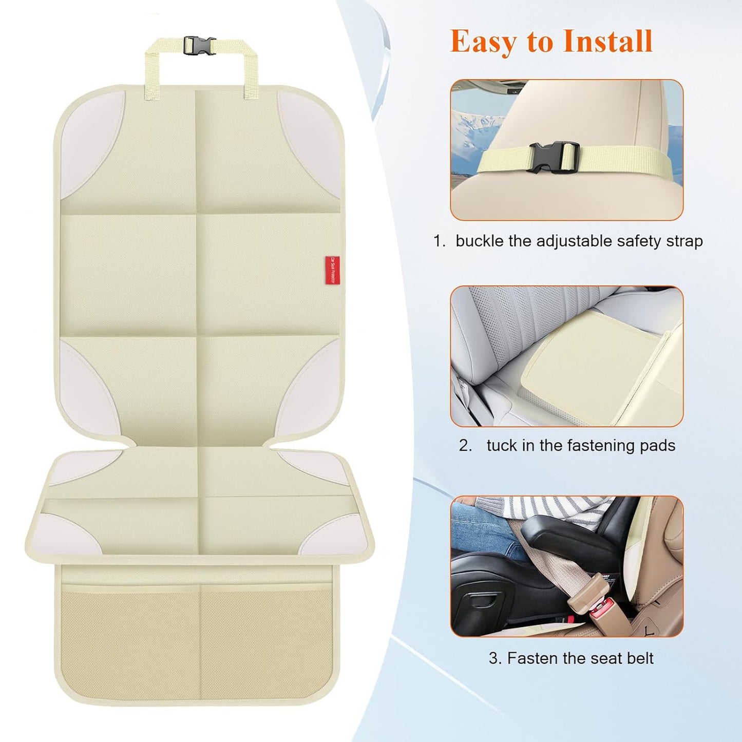 Car Seat Protector for Child Car Seat with Thick Padding, Non-Slip Backing, Mesh Storage Pockets, Waterproof Car Seat Covers Under Baby Seat for SUV, Sedan, Truck