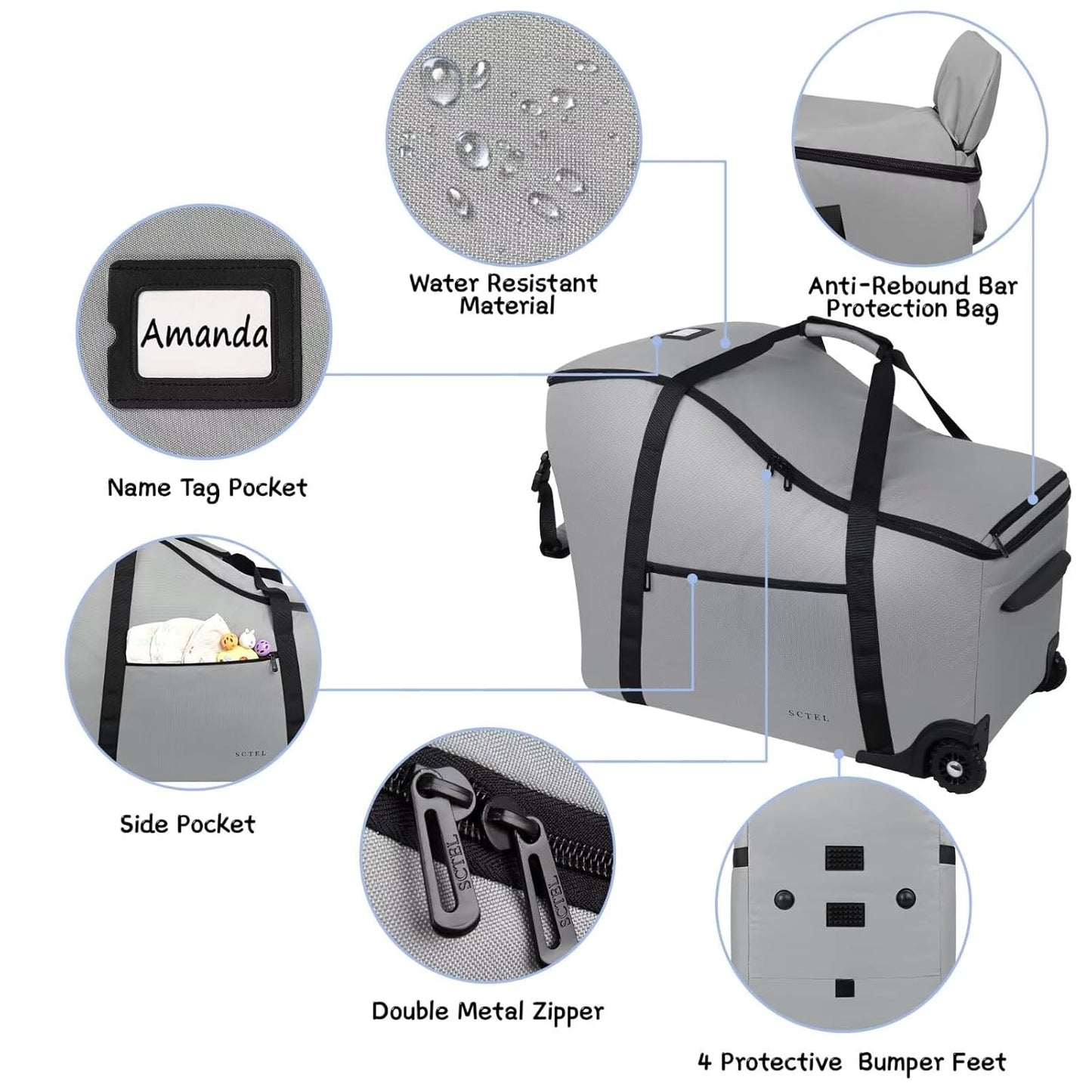 Car Seat Bags for Air Travel Fit Chicco Keyfit 35 and Anti-rebound Bar Base, Fit Doona Car Seat Stroller and Base, Nuna Pipa Travel Bag, Infant Car Seat Bag, Doona Travel Bag