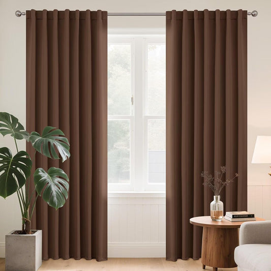 Joydeco Blackout Curtains 96 Inches Long for Bedroom, Thermal Insulated Black Out Curtains 2 Panels Set, Room Darkening Drapes for Living Room Window (W52 x L96 Inch, Brown)