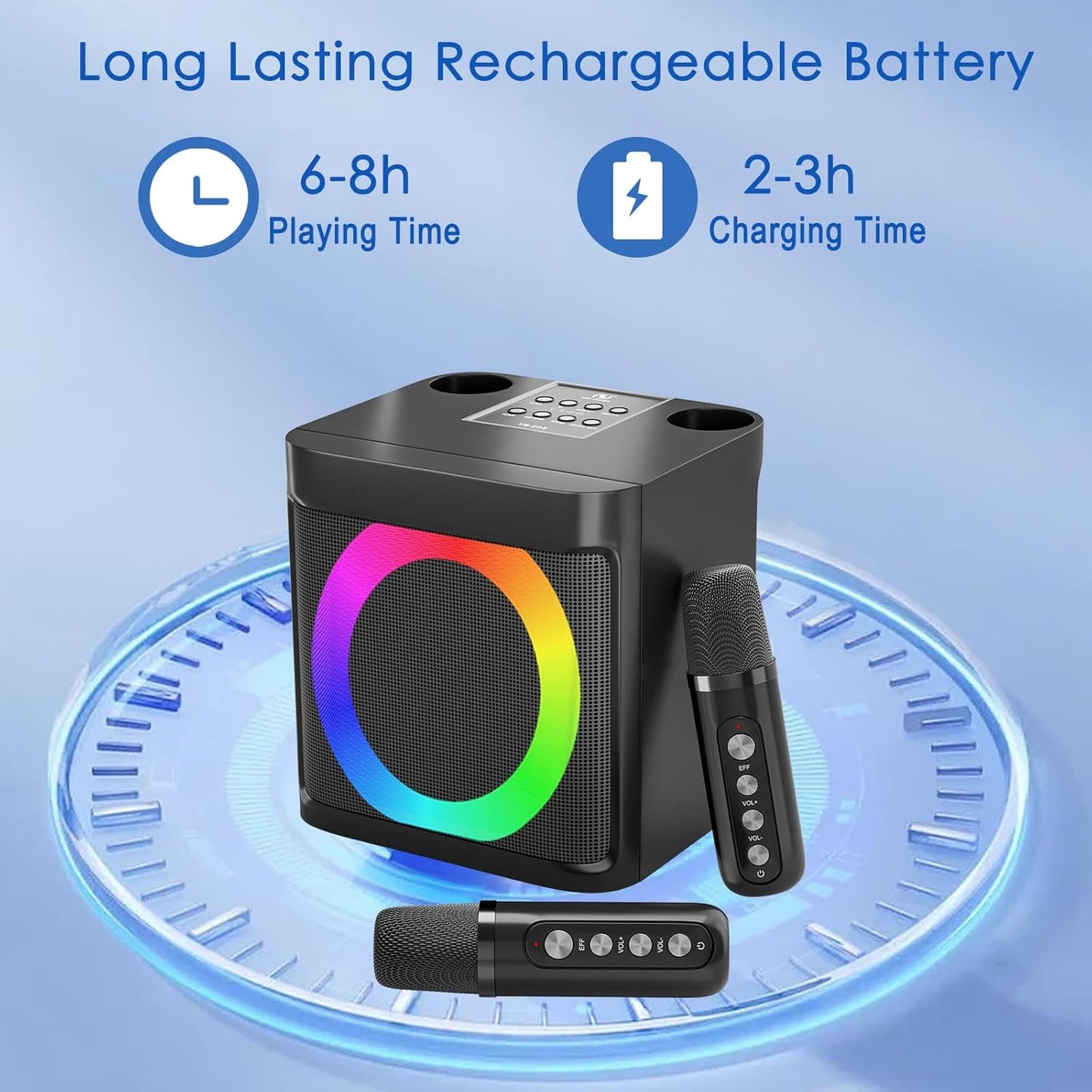 Karaoke Machine for Kids Adults - Portable Bluetooth Speaker with 2 Wireless Microphones, Singing Machine for Home Party, Birthday Gifts for Girls Boys Ages 4, 5, 6, 7, 8, 9, 10, 11, 12+ Years Old