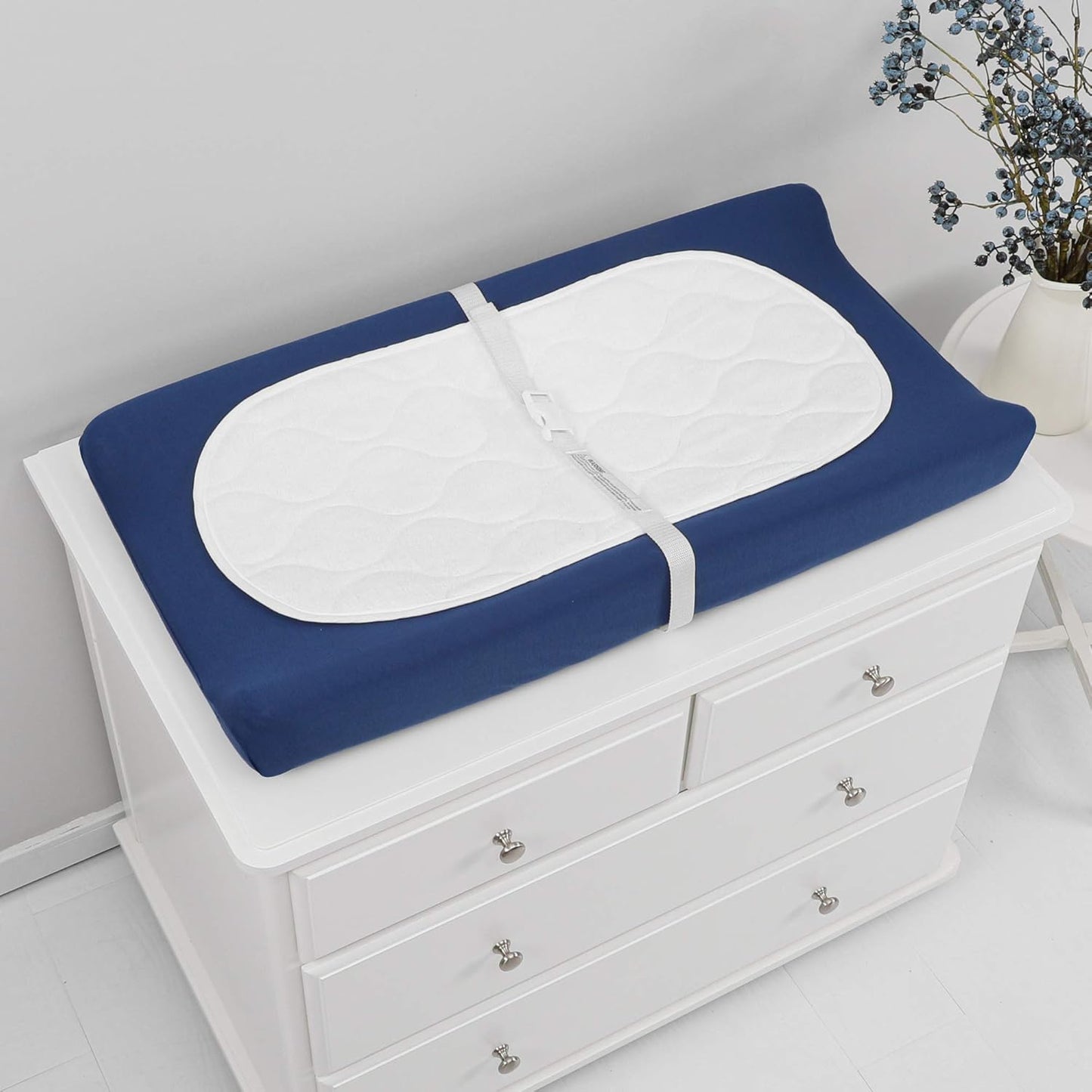 TILLYOU Changing Pad Cover Set in Soft Jersey Material - Fits 32"/34''x16 Contoured Pad for Babies, Navy Blue & Lt Green