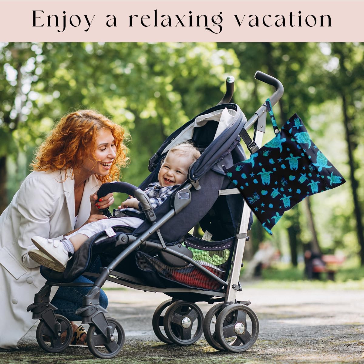 Waterproof Wet Bag for Swimsuit, Travel Beach Wet Dry Bag, Hidden Zipper Reusable Starfish Baby turtle Wet Bags, for Travel Beach Wet Swimsuits Toiletries Diapers Dirty Gym Clothes Laundry Bag