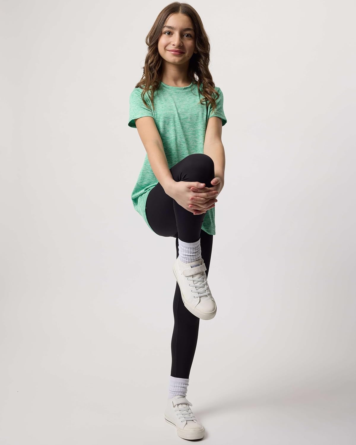 Real Essentials 5 Pack: Girls Short Sleeve Dry-Fit Crew Neck Active Athletic Performance T-Shirt