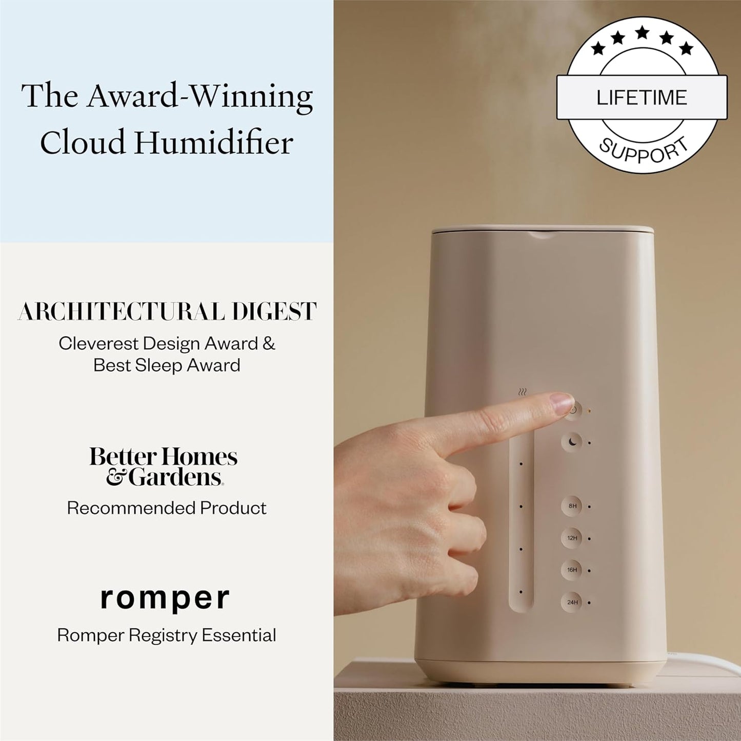 Vitruvi Cloud Humidifier for Bedroom | Large Humidifier Up to 600 sq ft | Cool Mist Humidifiers for Bedroom Quiet | Ultrasonic Humidifiers | 24 Hr Run Time - Oat