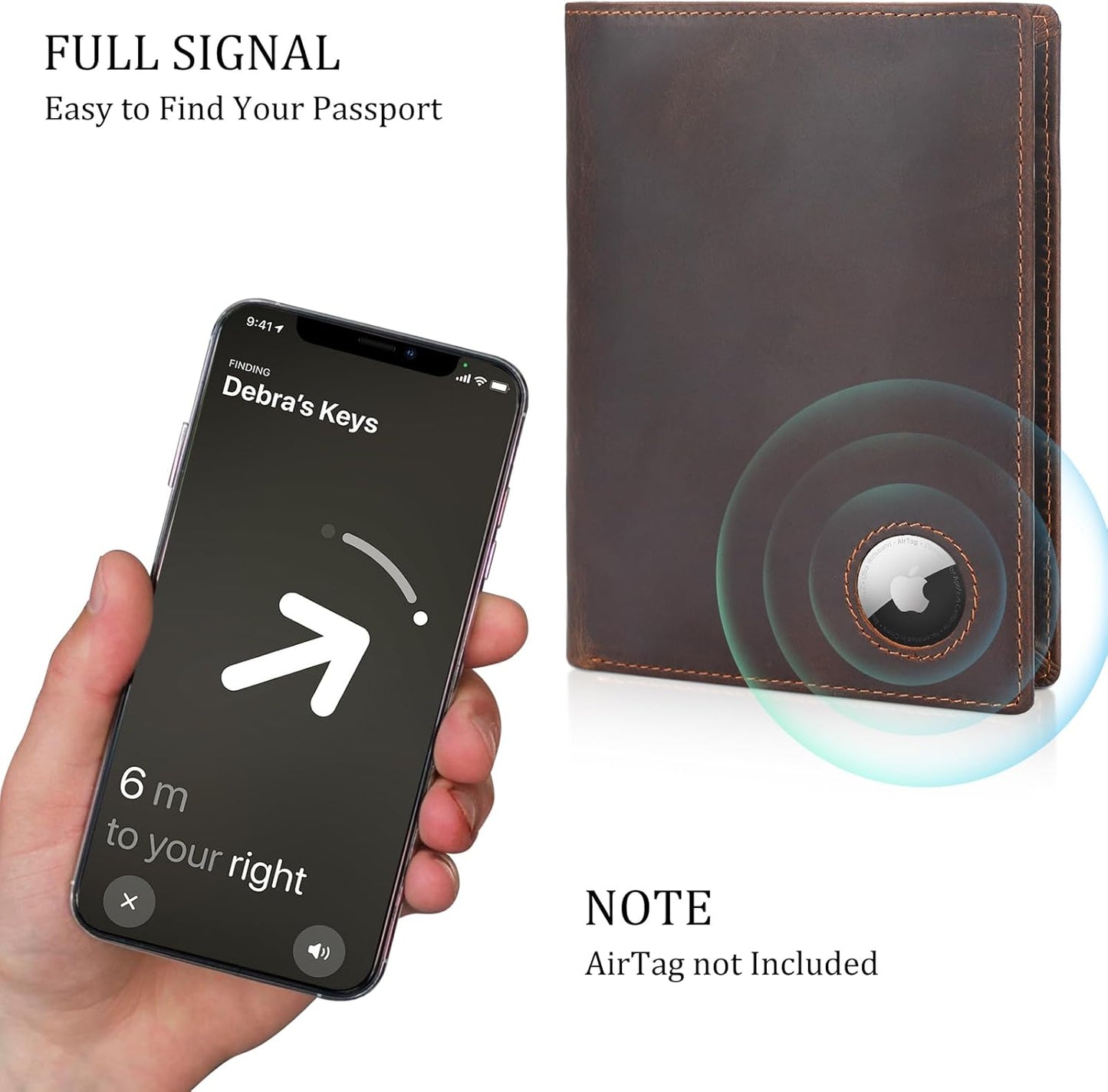 Polare Luxury RFID Blocking Leather Passport Holder Travel Wallet For Men and Women (Dark Brown with AirTag Slot)