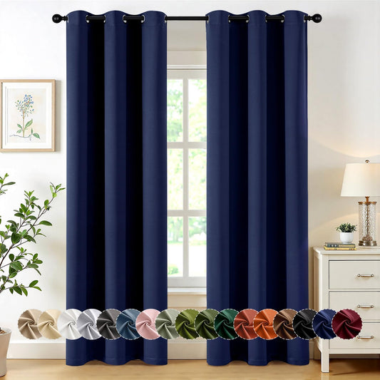 MIULEE Navy Blue Blackout Curtains for Bedroom Living Room 72 Inches Long 2 Panels, Thermal Insulated Room Darkening Drapes Grommet Top Noise Reducing Light Blocking Window Treatments W40 x L72 Inch