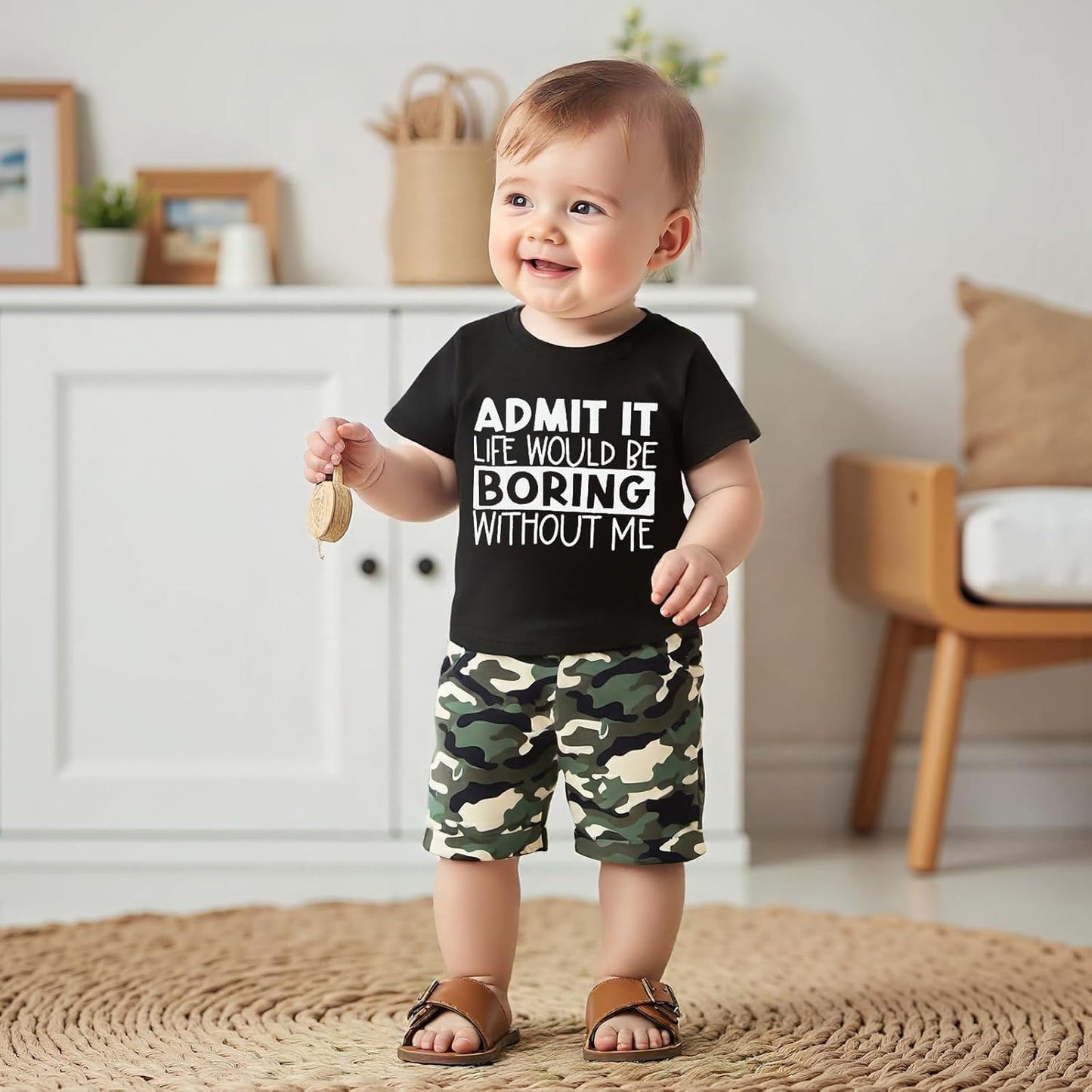 wdehow Toddler Kids Baby Boy Summer Clothes Sets 1T 2T 3T 4T 5T Letter Print Short Sleeve Tops Camouflage Shorts Outfits