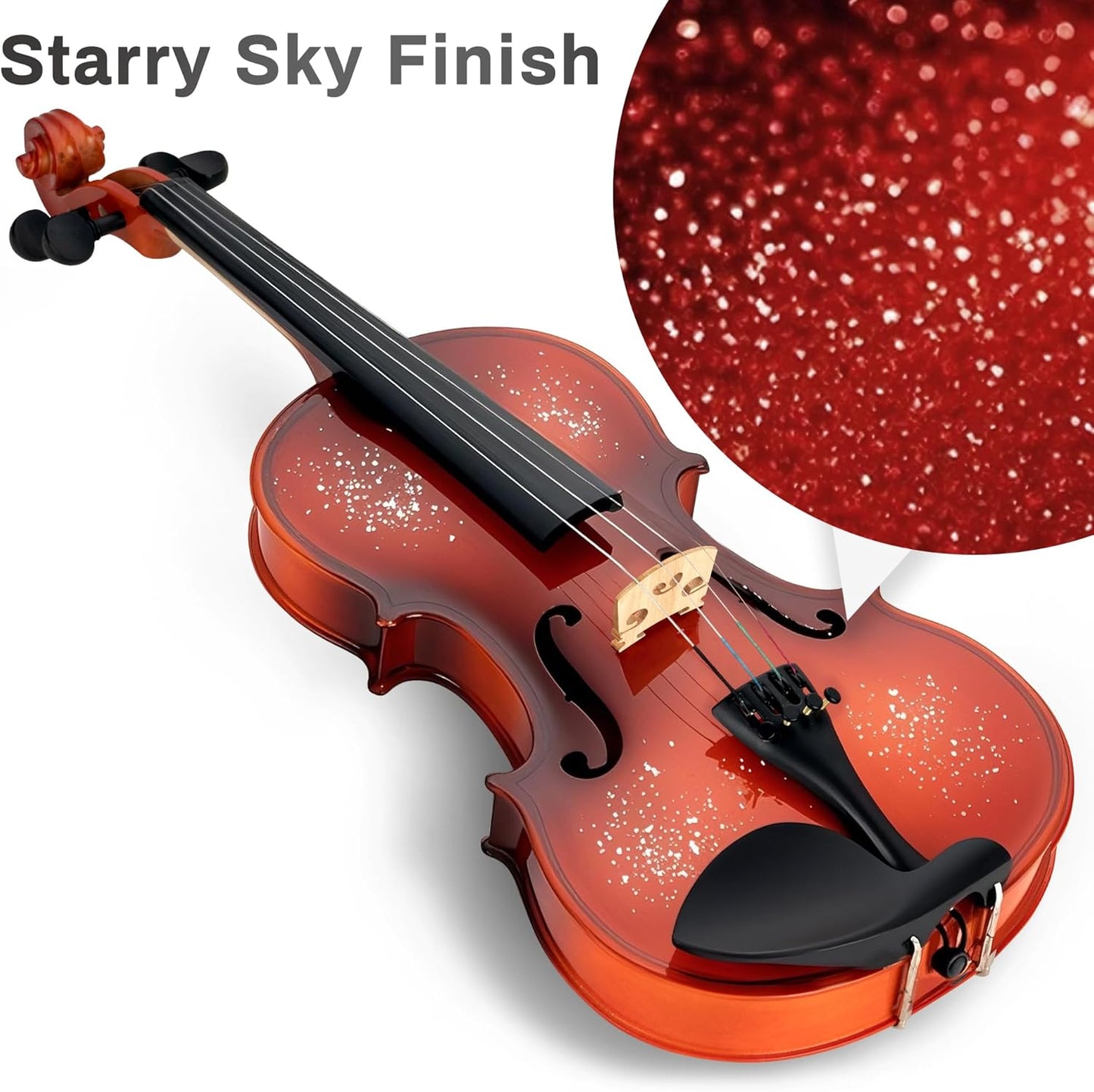 Poseidon Violin for Beginner, Full Size Violin Set for Student Spruce Acoustic Violin Fiddle with Case, Bow, Rosin, Horse Bridge, Extra 4/4 Strings Full Set, Shoulder Rest, Tuner - Christmas Red