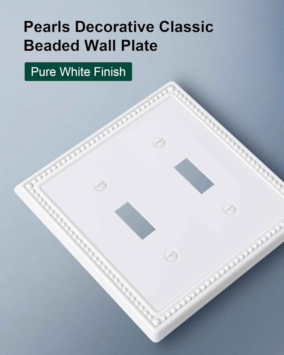 2-Pack Double Toggle Light Switch Cover Plate, Pearls Decorative Dual Switch Plate Covers, Pure White 2 Gang Metal Wall Plate, Corrosion Resistant