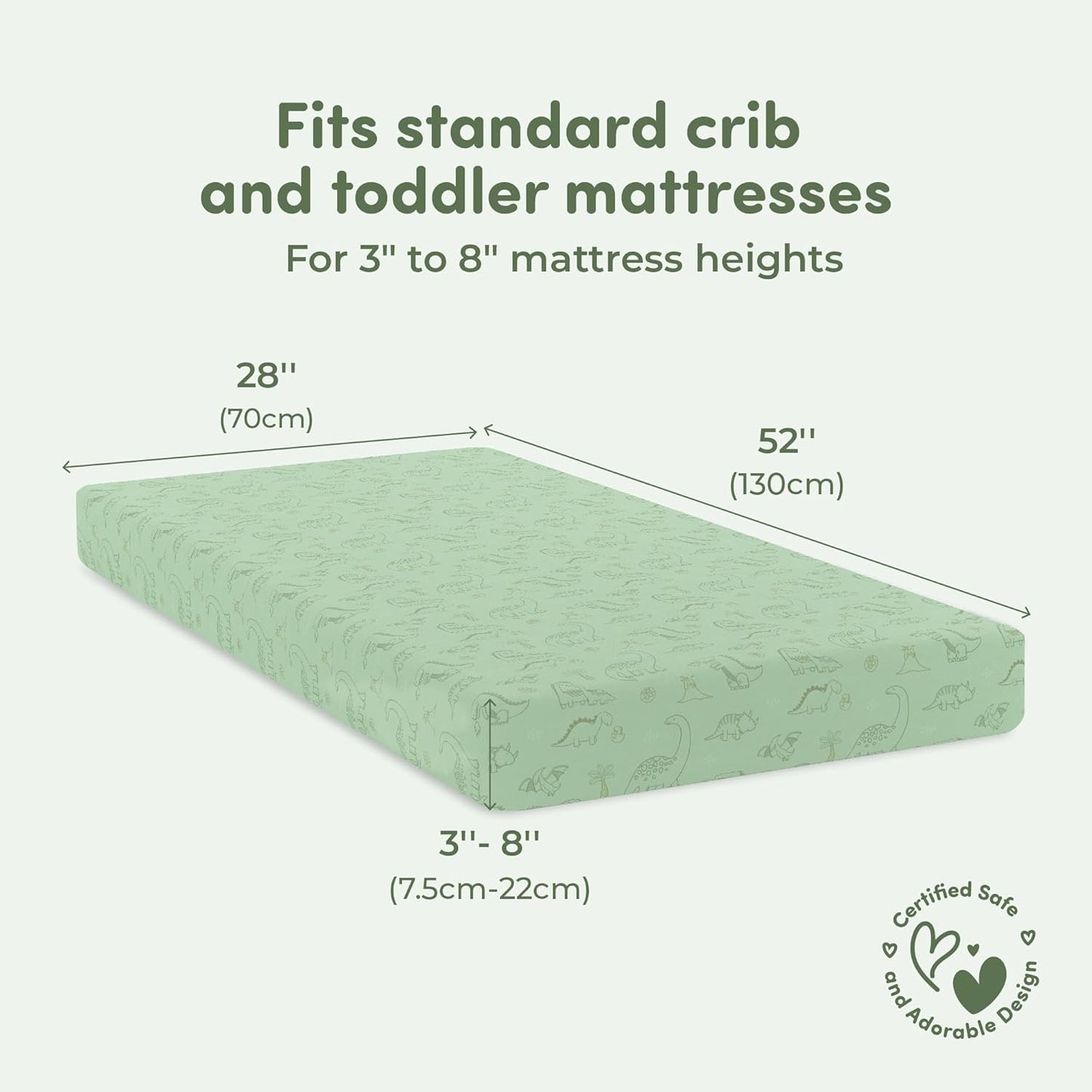 Sweety Fox 2-Pack Cotton Jersey Crib Sheets – Soft Fitted Sheets for Boys and Girls, Mini Crib Sheets, Toddler Bed Sheets (Dinosaur)