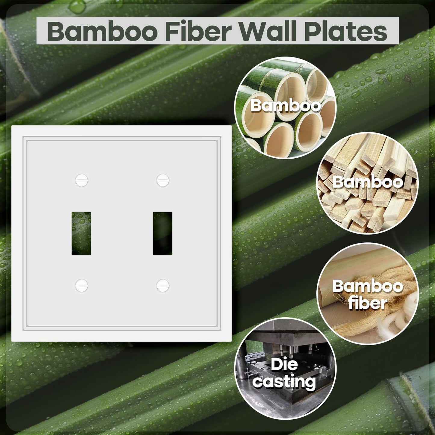 Double Toggle Light Switch Cover Plate White Classic Decorative Light Switch Plates Cover 2 Gang Wall Plate Switch Cover, 2 Pack