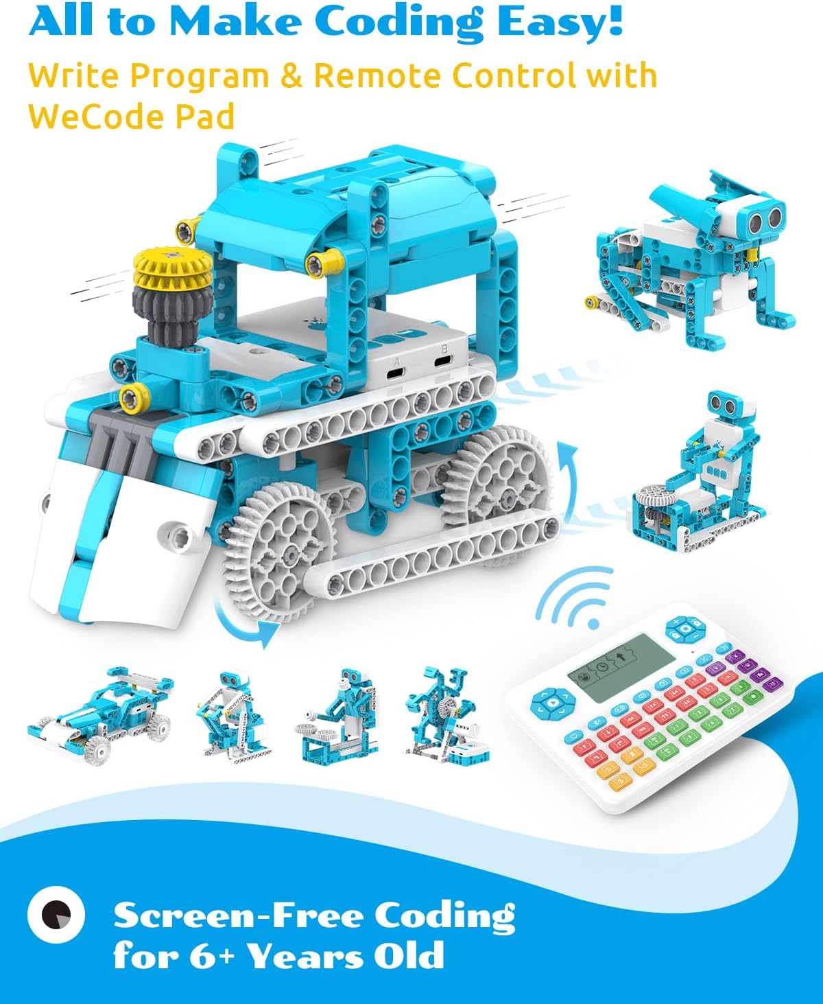 WhalesBot D3 Pro 12-in-1 STEM Wecode Pad Coding Robot Kit for Kids, 388-Piece Educational Building Set with Interactive Storytelling, Ideal Toy Gift for Boys & Girls Ages 6-8