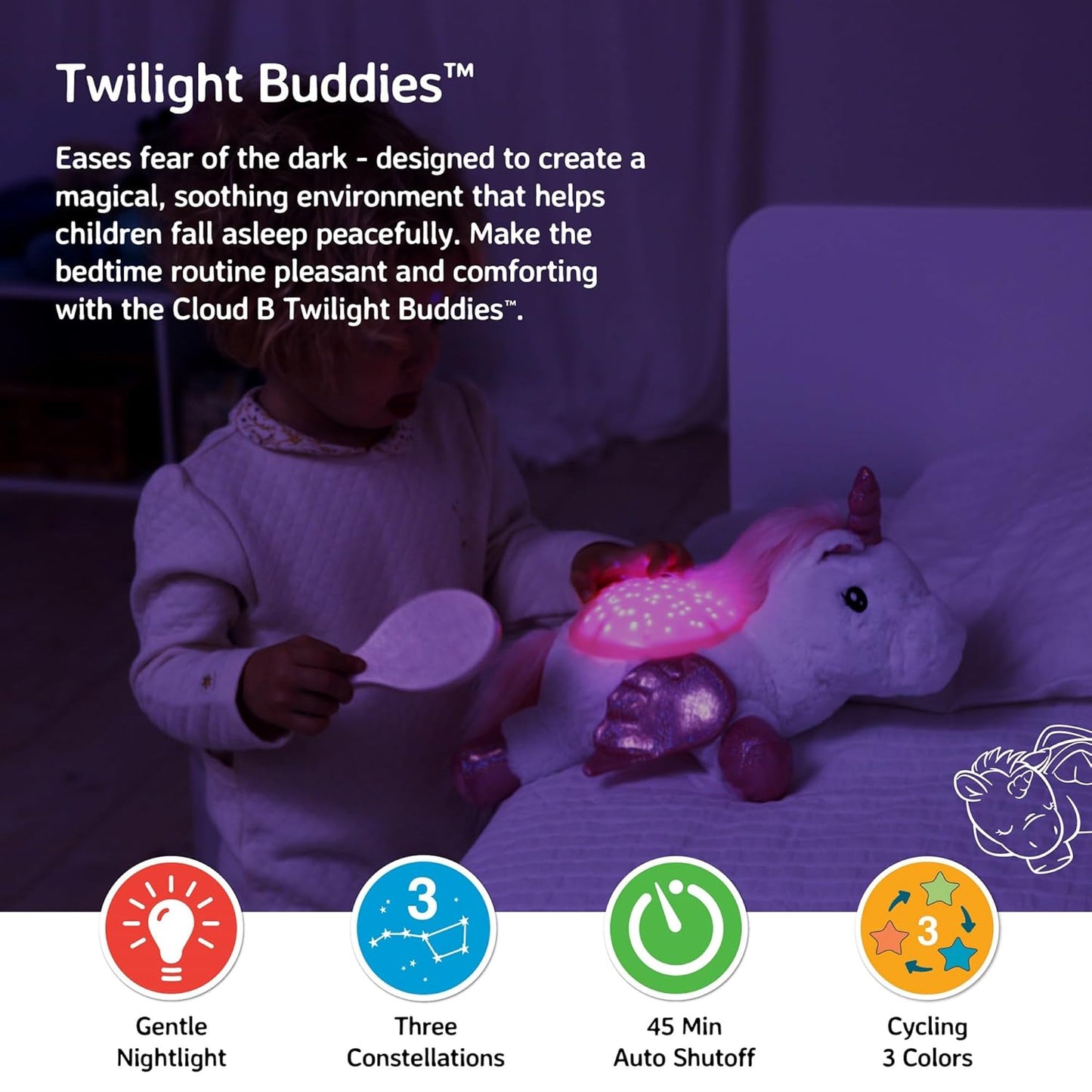 Cloud b Calming Nightlight Star Projector | Gentle Brightness | 3 Colors | 3 Constellations | Auto-Shutoff | Unicorn w/ Wings