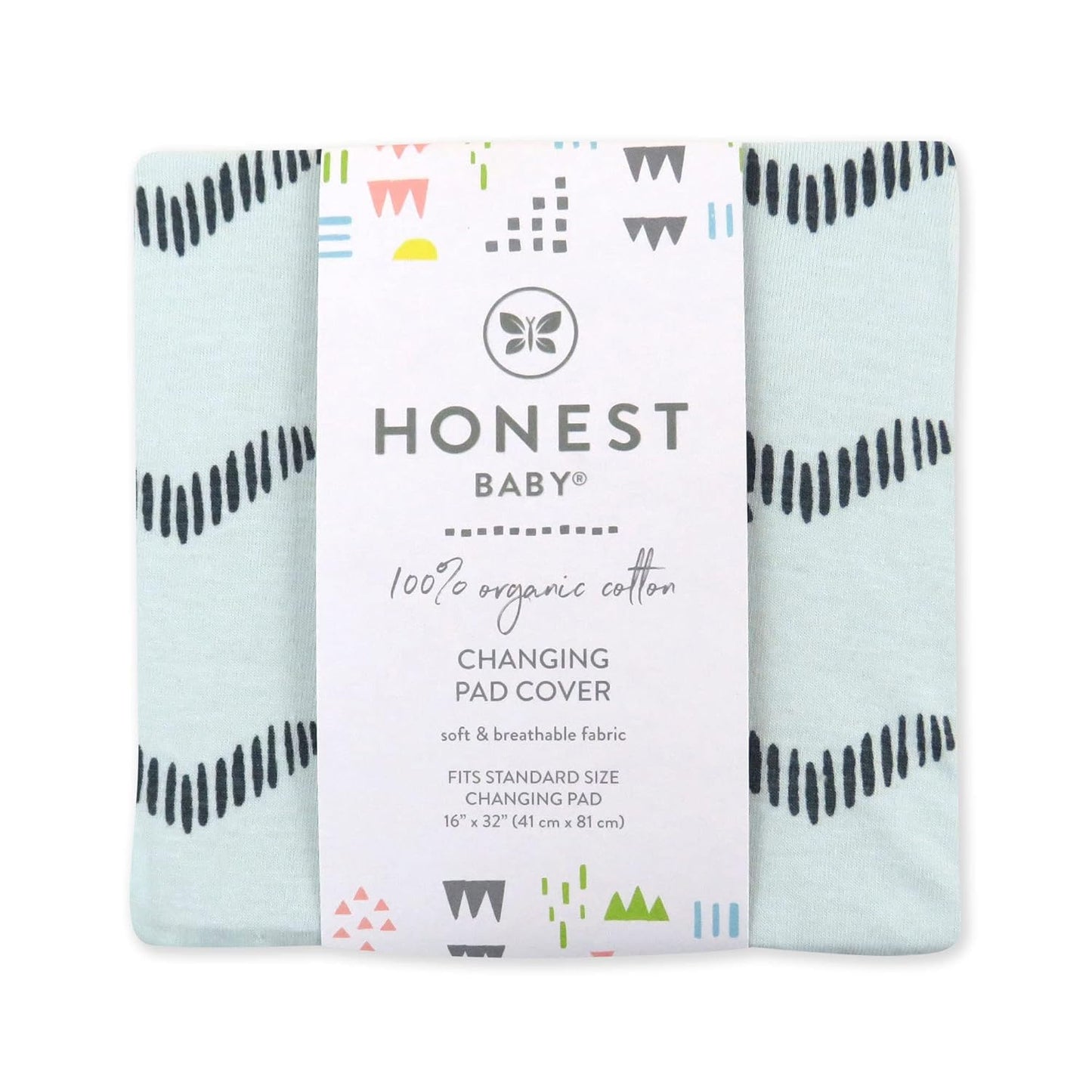 HonestBaby Boys Organic Cotton Changing Pad Cover, Pyramids Whispering Blue, One Size