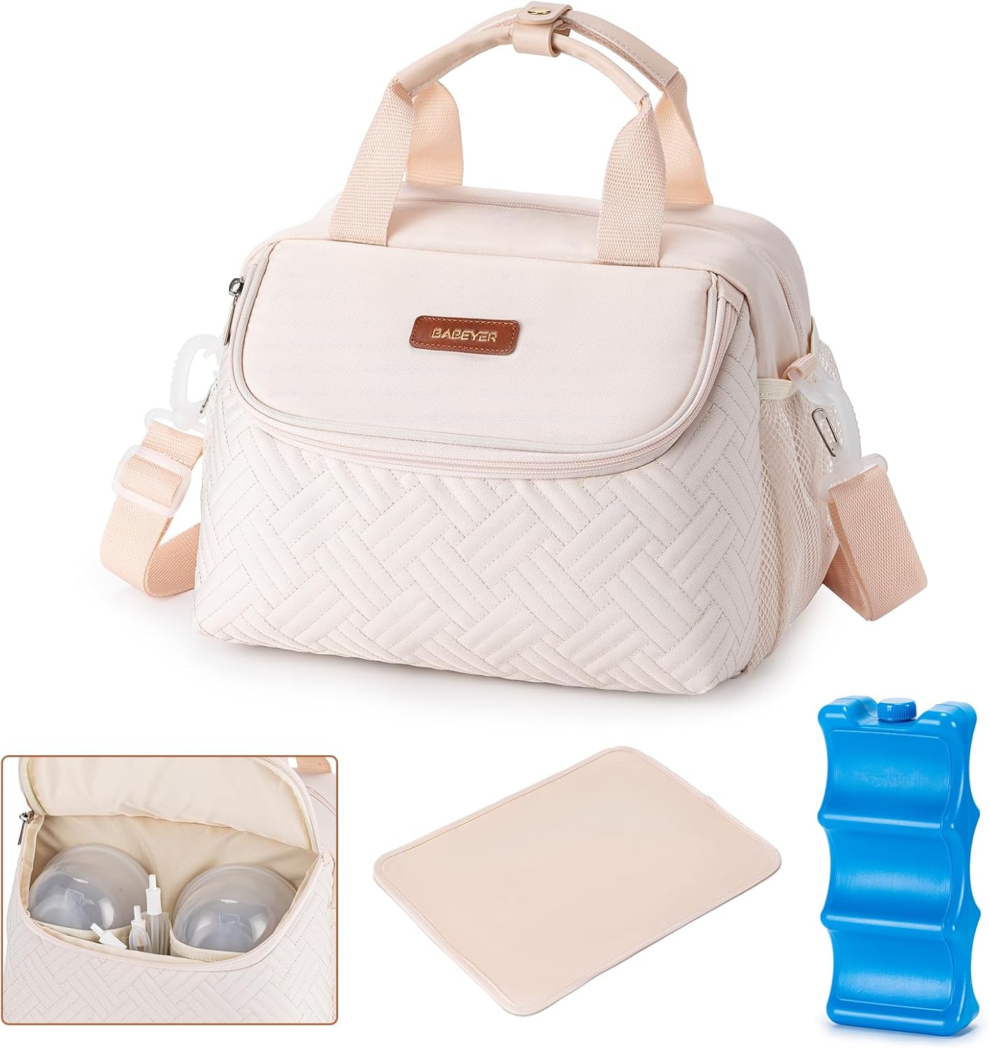 Breastmilk Cooler Bag with Ice Pack Fits 6 Baby Bottles up to 9 Ounce, Wearable Breast Pumps Cooler Bag for Nursing Mom Daycare, Work, Travel- White