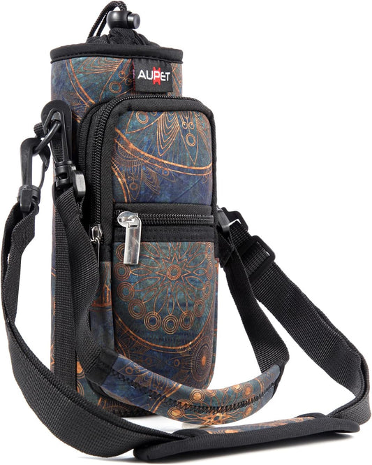 AUPET Water Bottle Sling Bag Sleeve Holder Carrier 25/32/40/64 oz,Insulated Crossbody Water Bottle Case Cover with Strap and Pockets for Men/Women Walking Hiking